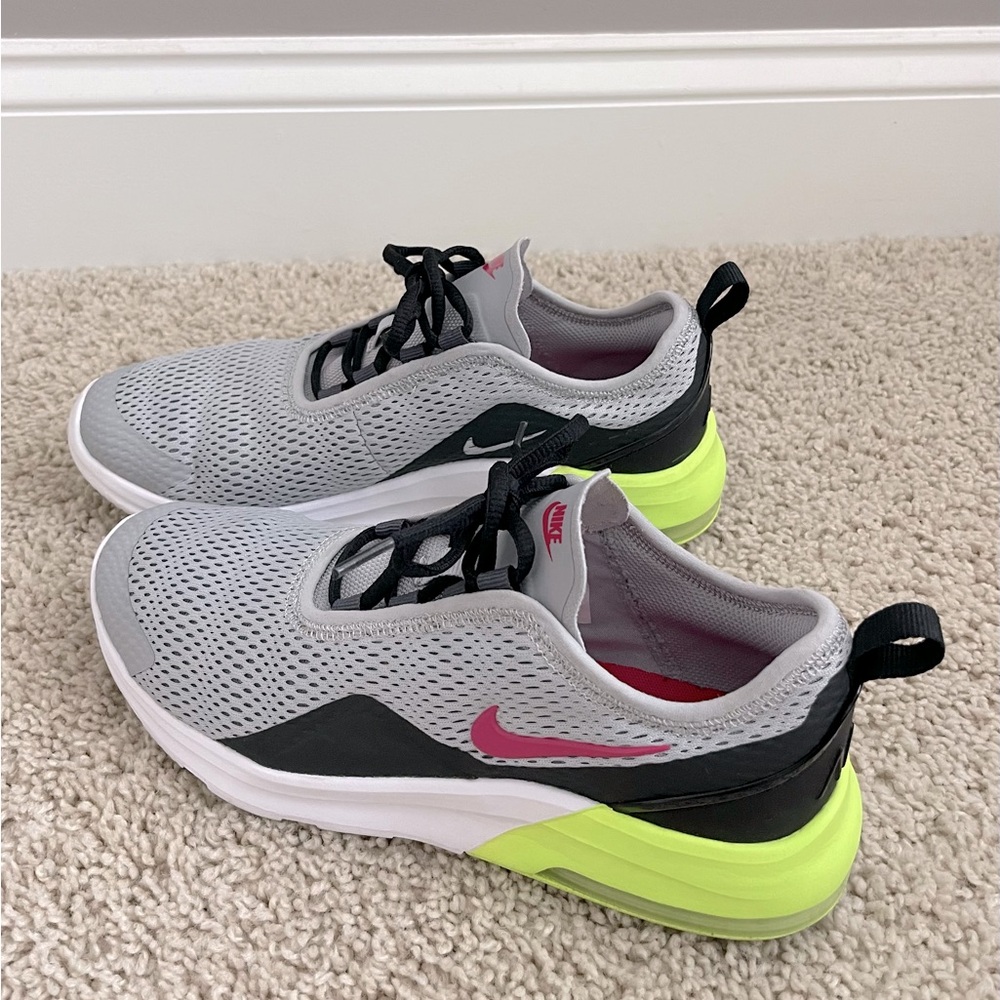 Nike Air Max Motion 2- youth size 7, Women’s size 8.5- gray, neon, black